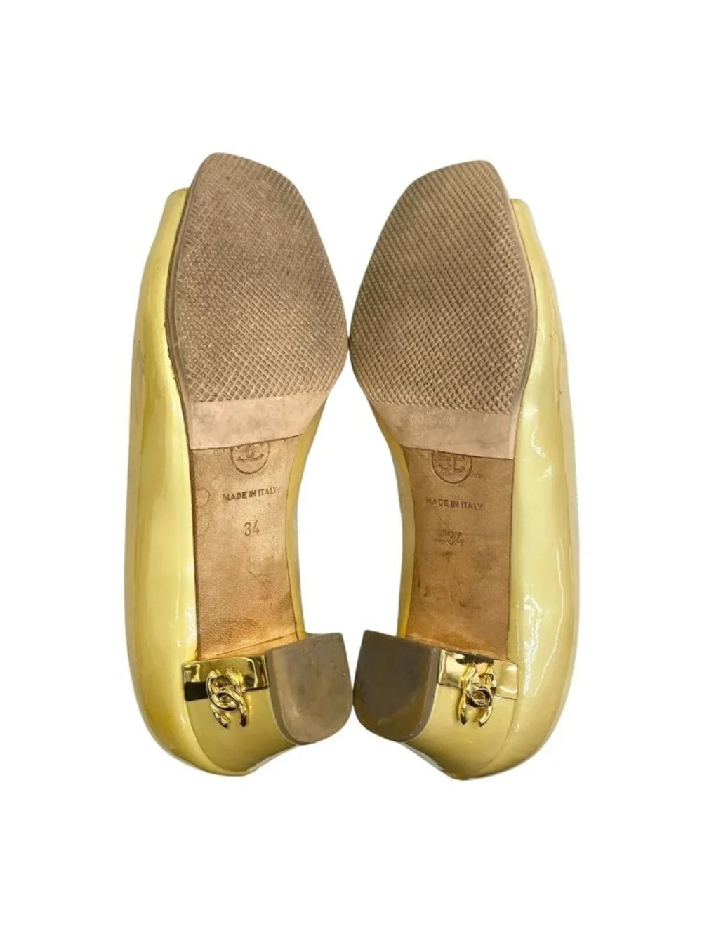 Chanel Patent Leather Pumps Yellow Heels